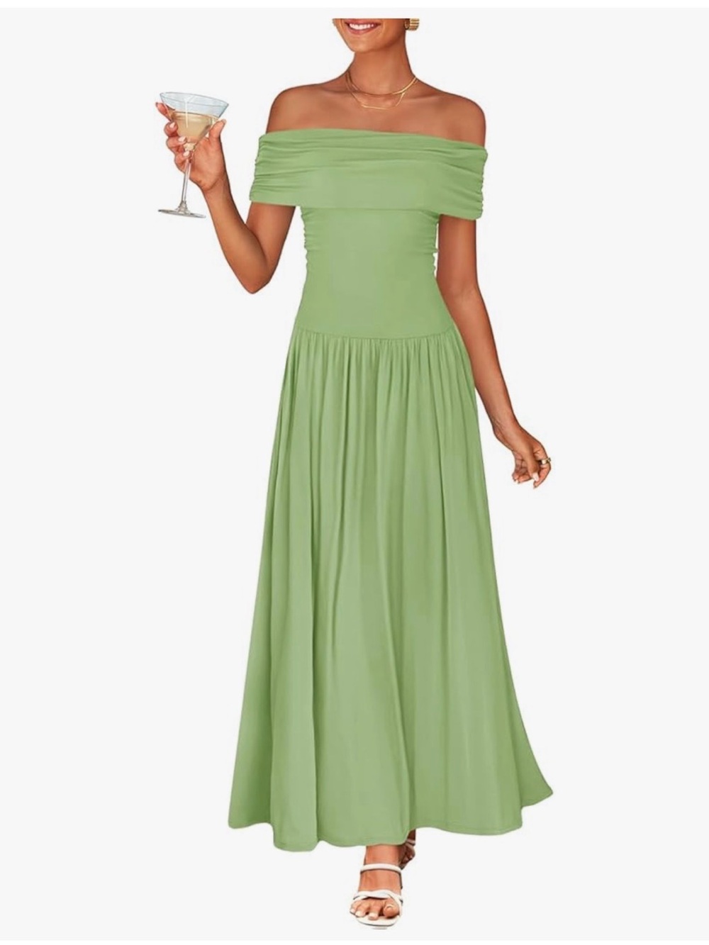 NWT Off-Shoulder Light Sage Green Maxi Dress-S